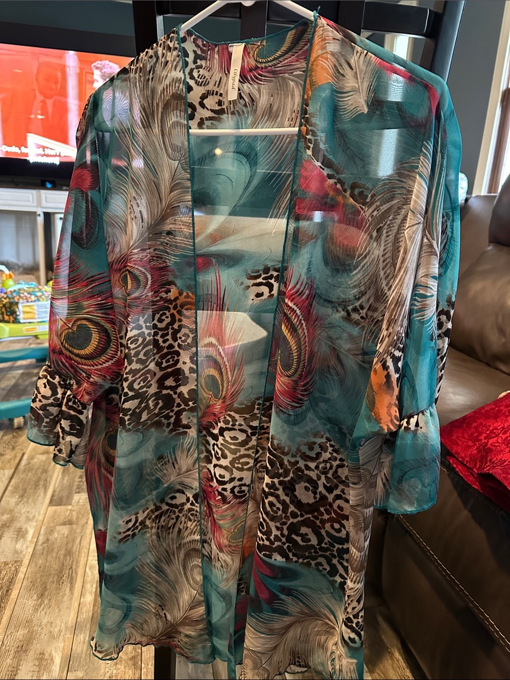 Lillypad Teal, Brown and Cream Printed Sheer kimono